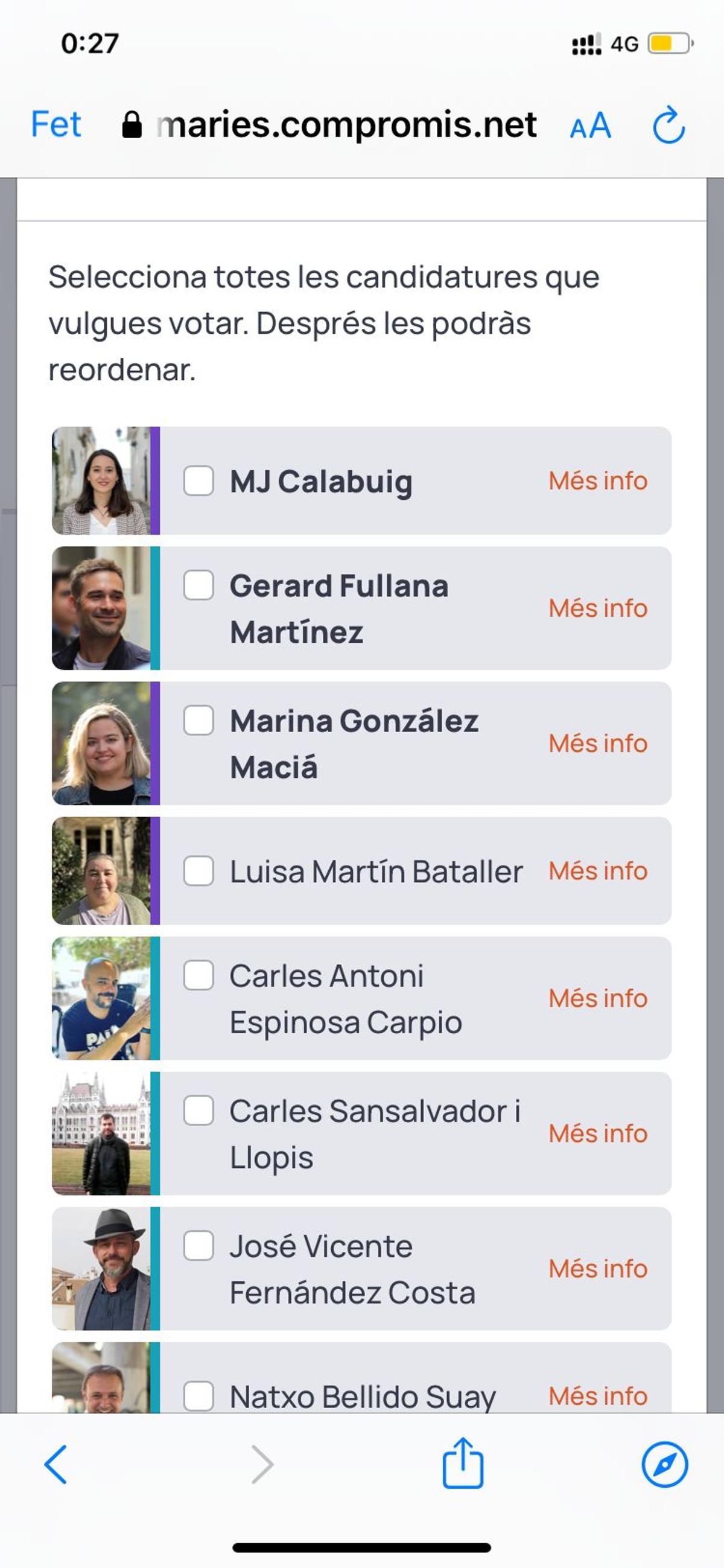 Los candidatos que aparecían en la papeleta de votación en la web en la madrugada del miércoles