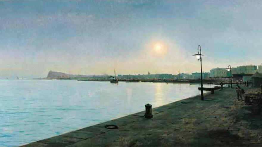 Una reproducción de la obra «El puerto de Barcelona» , óleo sobre lienzo.