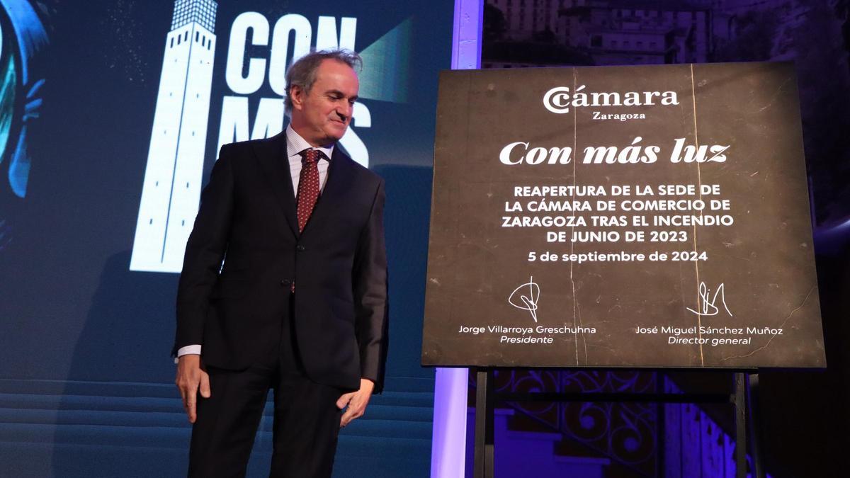 El presidente de la Cámara, Jorge Villarroya, en el acto de reinauguración.