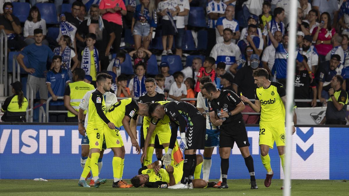 Celebración de uno de los goles del Girona.