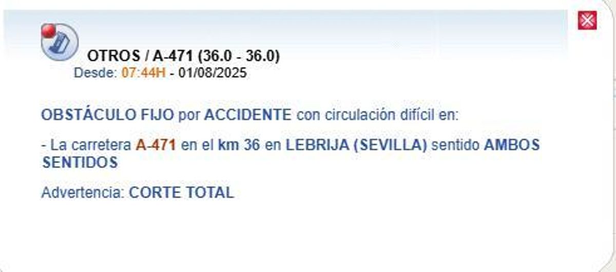 Cortada la carretera A-471 en el km 36