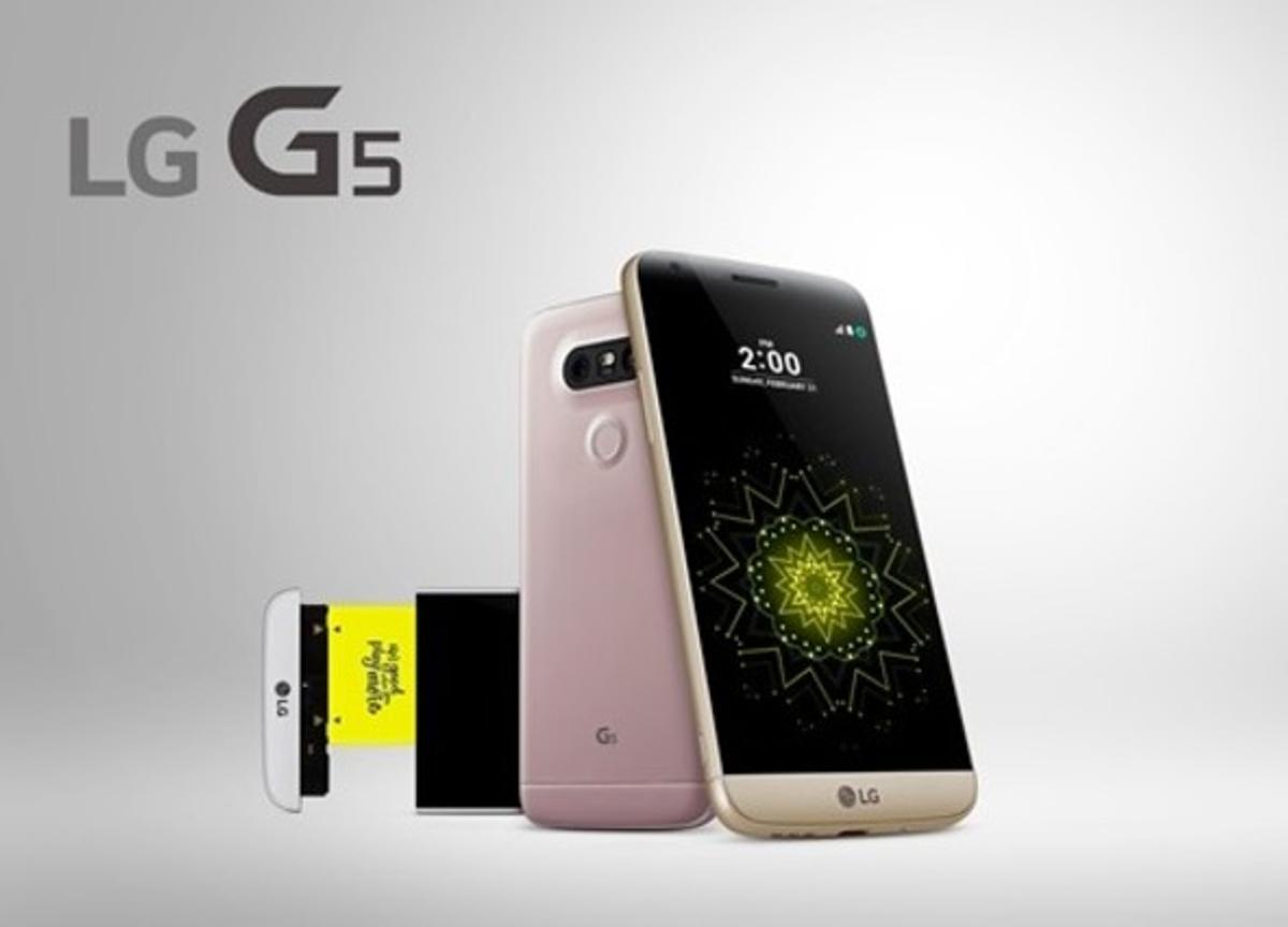 El {G5}, nou model de {LG} presentat al Mobile World {Congress} aquest diumenge.