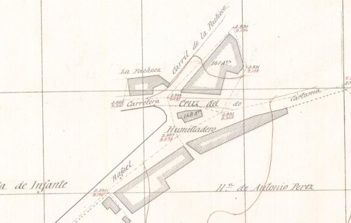 Detalle de la Cruz del Humilladero en 1916.