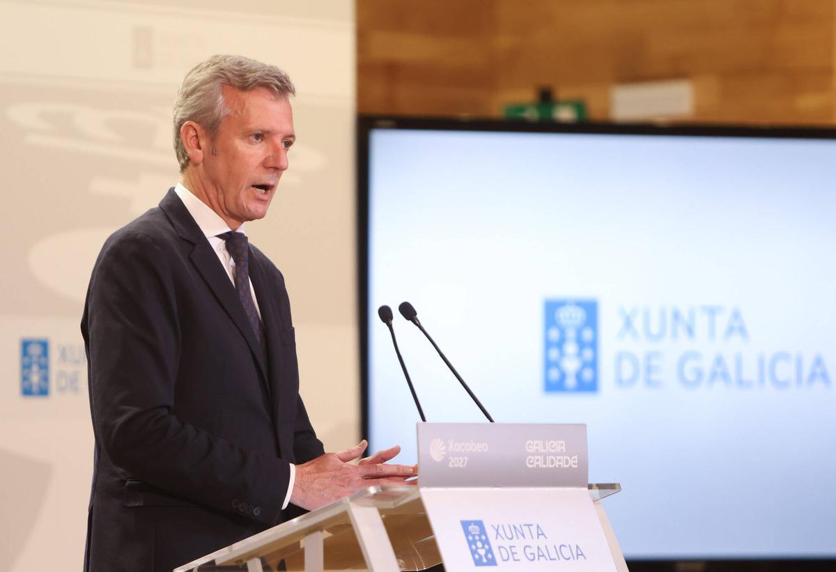 El presidente de la Xunta, Alfonso Rueda, esta mañana.