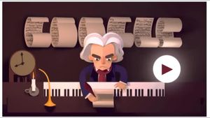 El {’doodle’} de {Google} celebra el 245 aniversari del compositor i pianista Beethoven. 