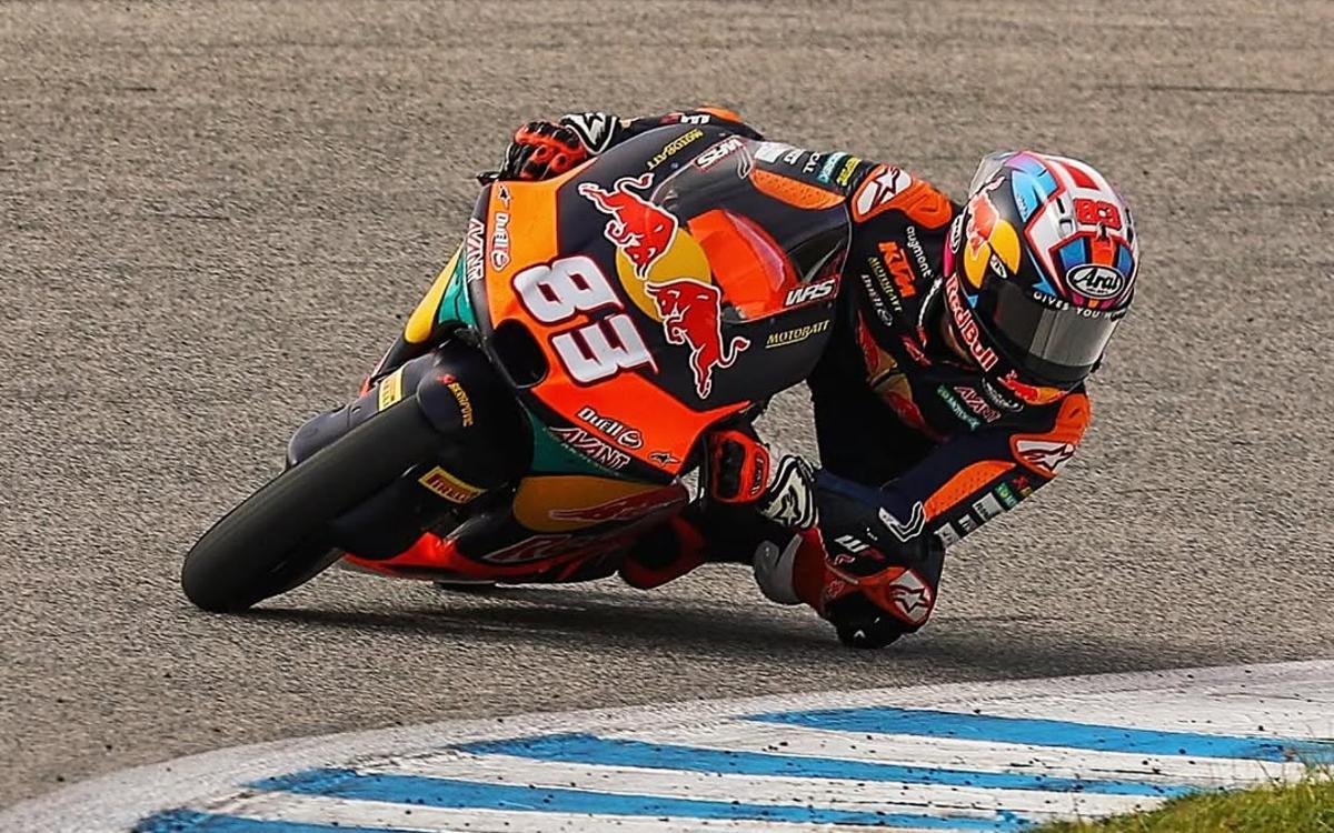 Álvaro Carpe, piloto del Red Bull KTM Ajo, durante la jornada de ayer en los test del Circuito de Jerez-Ángel Nieto