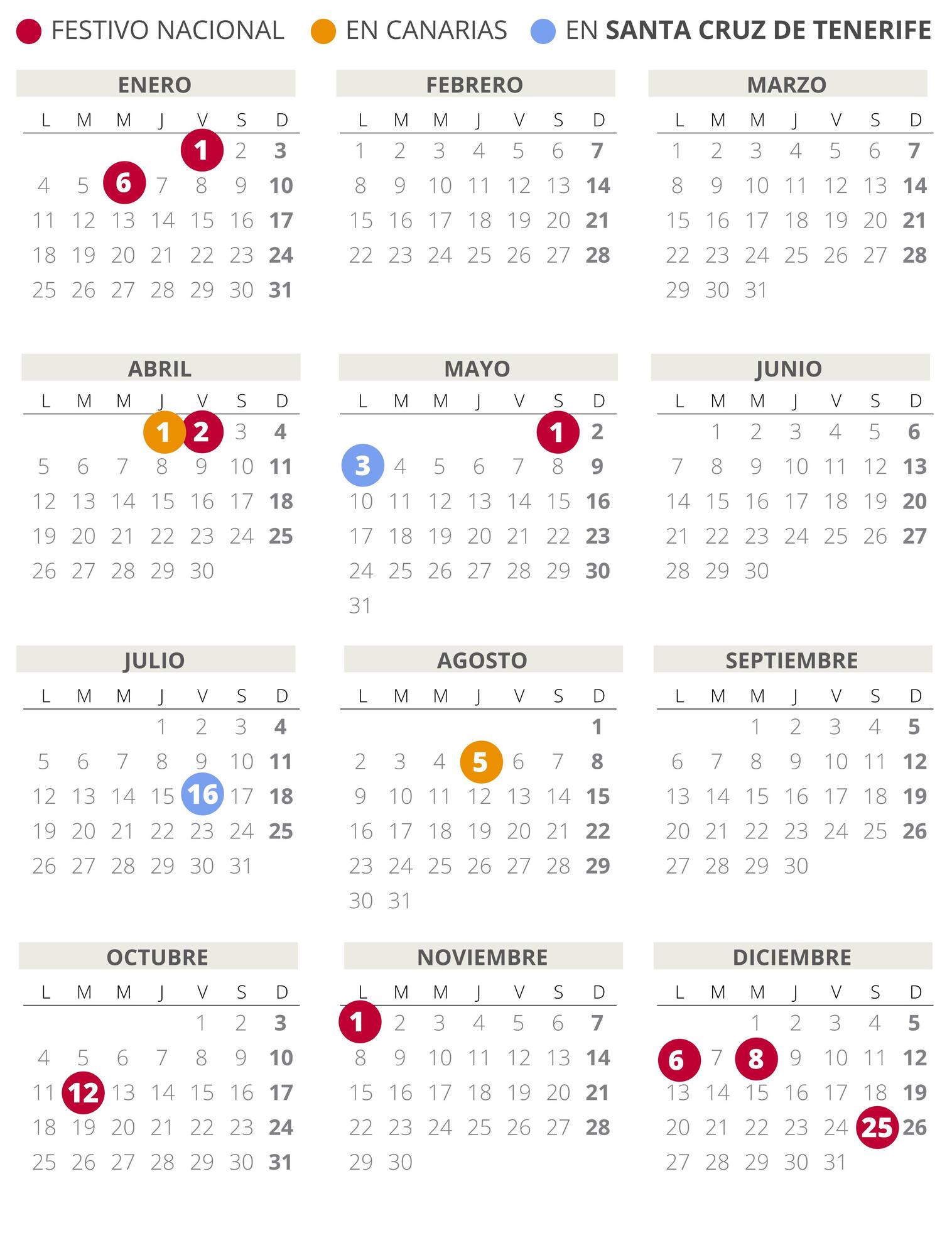 Calendario laboral de Santa Cruz de Tenerife del 2021 (con todos los festivos)