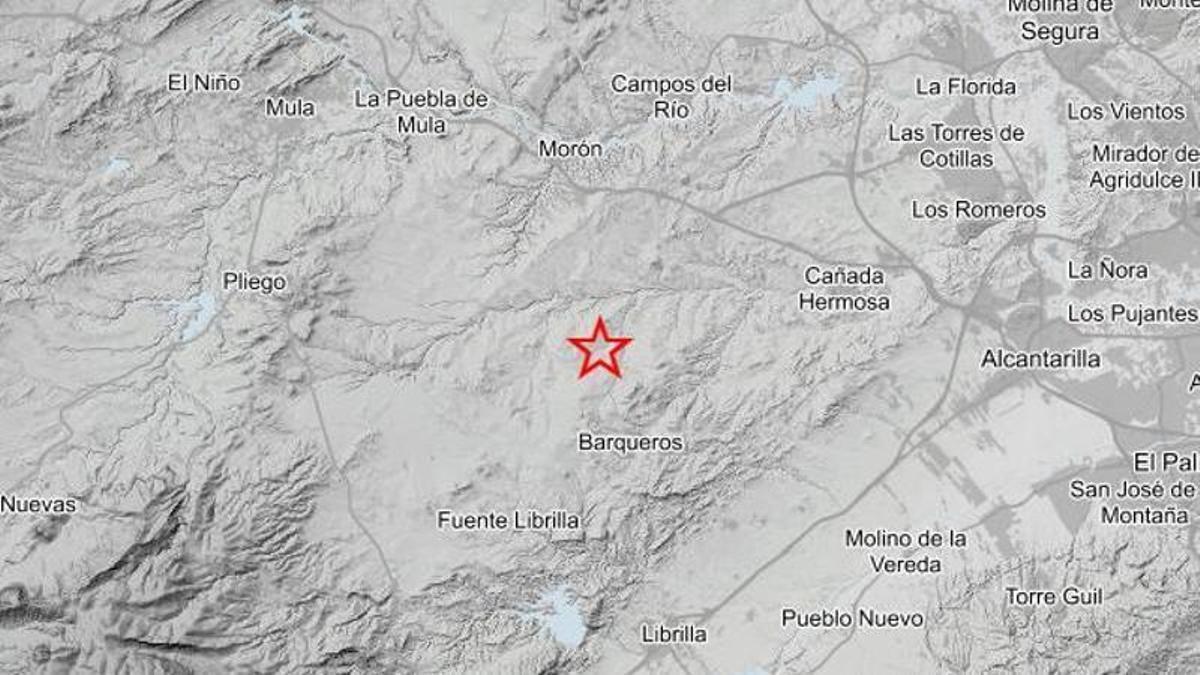 Epicentro en Albudeite del nuevo terremoto registrado en la Región de Murcia.