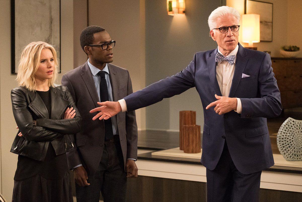 Un fotograma de 'The good place', con Kristen Bell, William Jackson Harper y Ted Danson