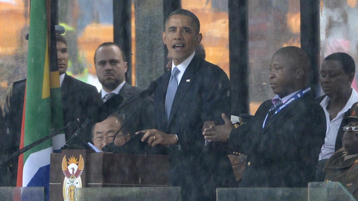 El presidente de EEUU, Barack Obama, durante el discurso en el funeral de Mandela.