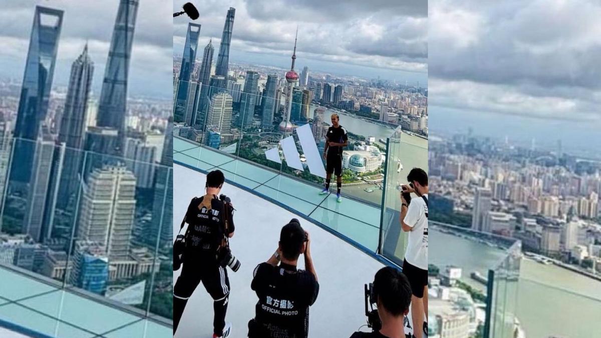 Lamine Yamal junto a Adidas en un 'spot' en Shangái