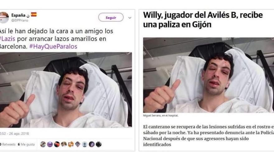 A la izquierda, la falsa noticia lanzada con la imagen de Willy; a la derecha la verdadera publicad en su día.