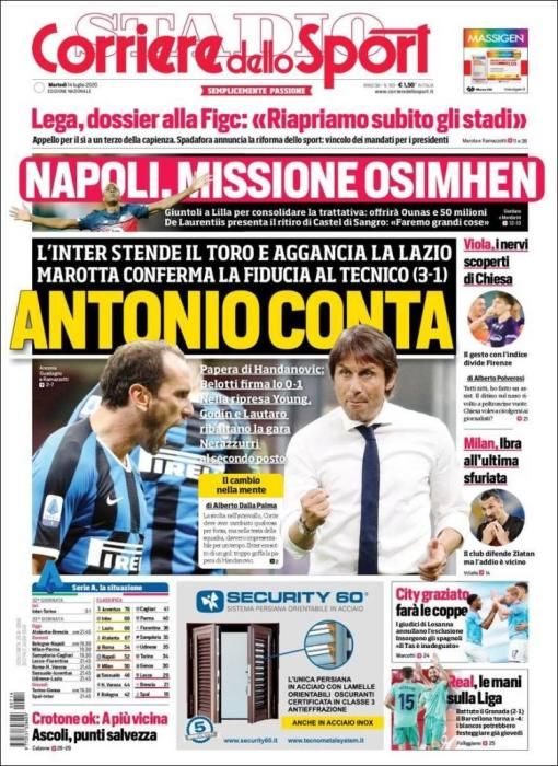 Portada CORRIERE DELLO SPORT martes 14 julio 2020