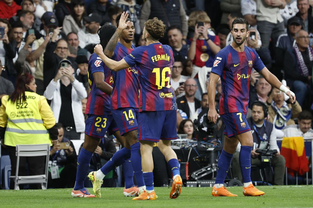 Fermín celebra su gol ante el Real Madrid