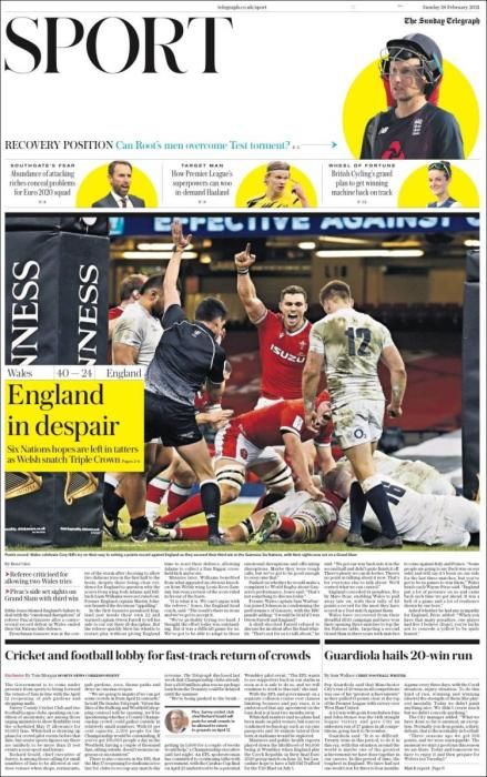 Portada TELEGRAPH SPORT domingo 28 febrero 2021