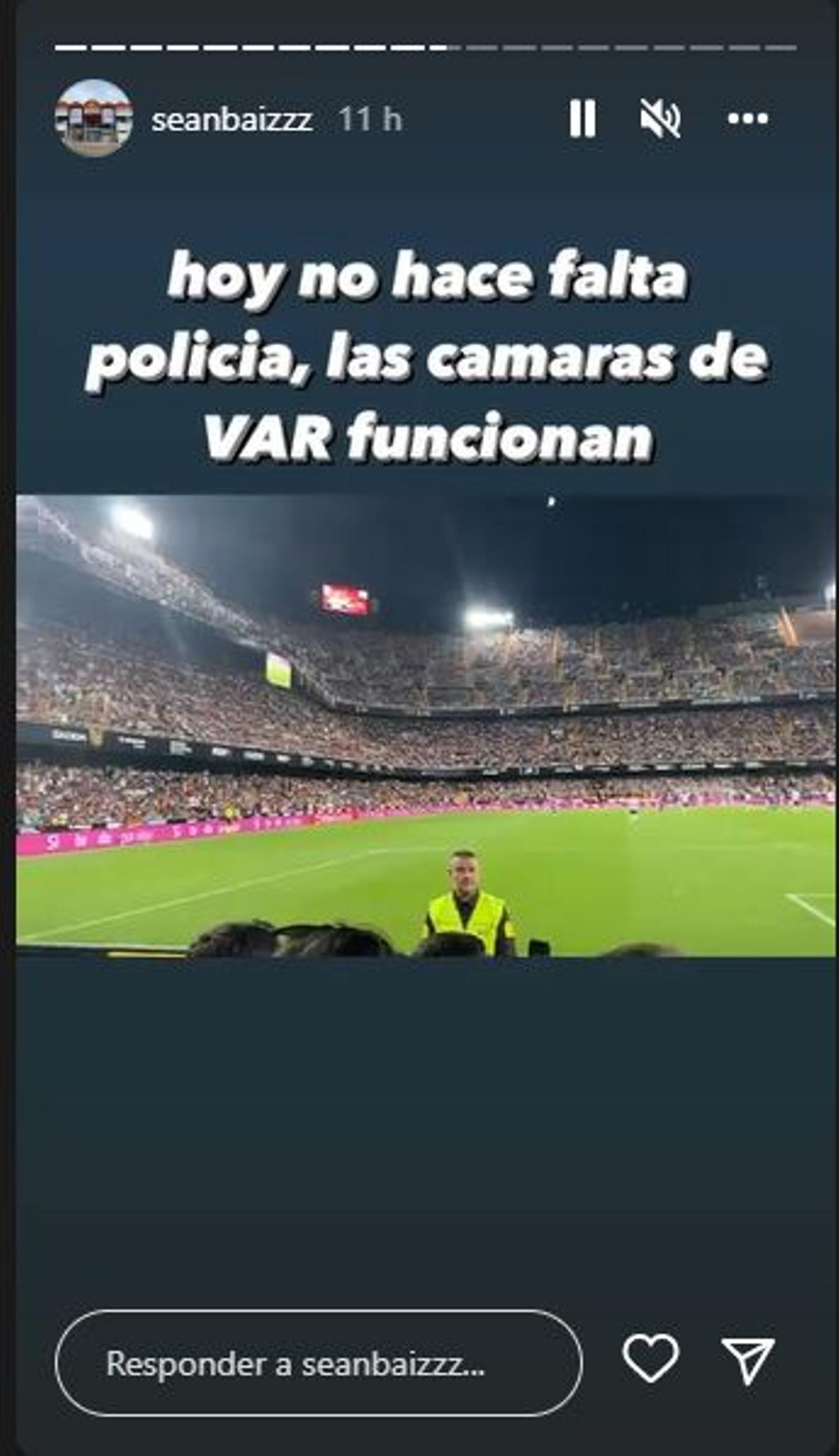 Sean Bai en Mestalla en Instagram contra el VAR