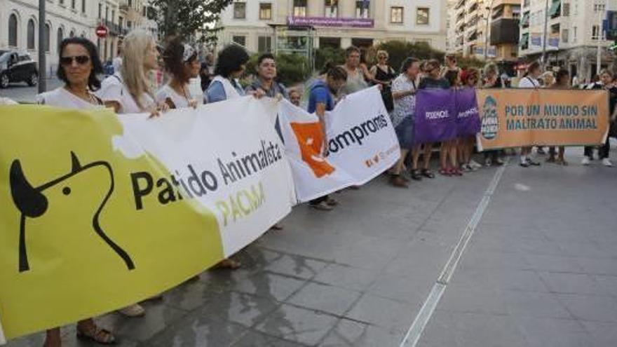 Un instante de la concentación de ayer contra la vaquilla de El Moralet.