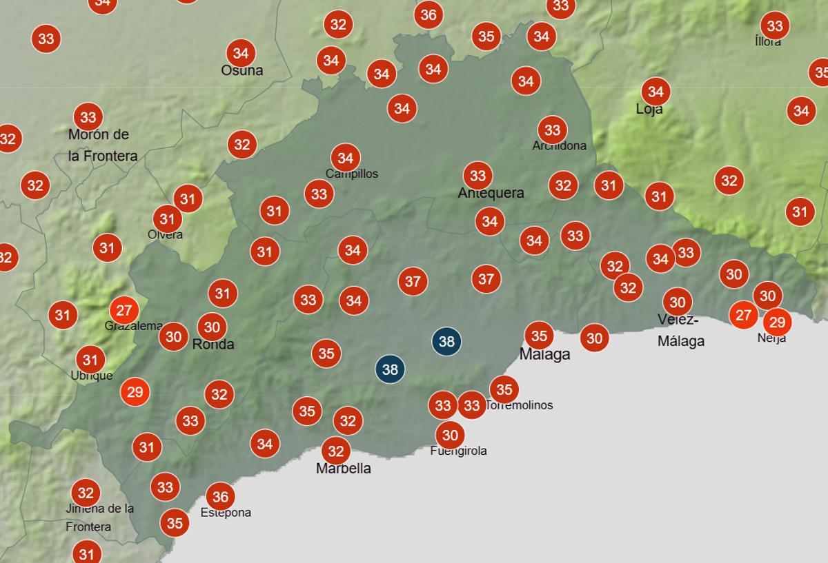 Máximas previstas para este jueves, 6 de agosto.