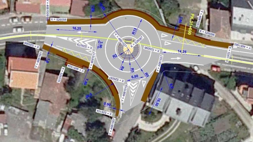 Croquis de la nueva glorieta prevista en el cruce al puerto de Domaio.// Fdv