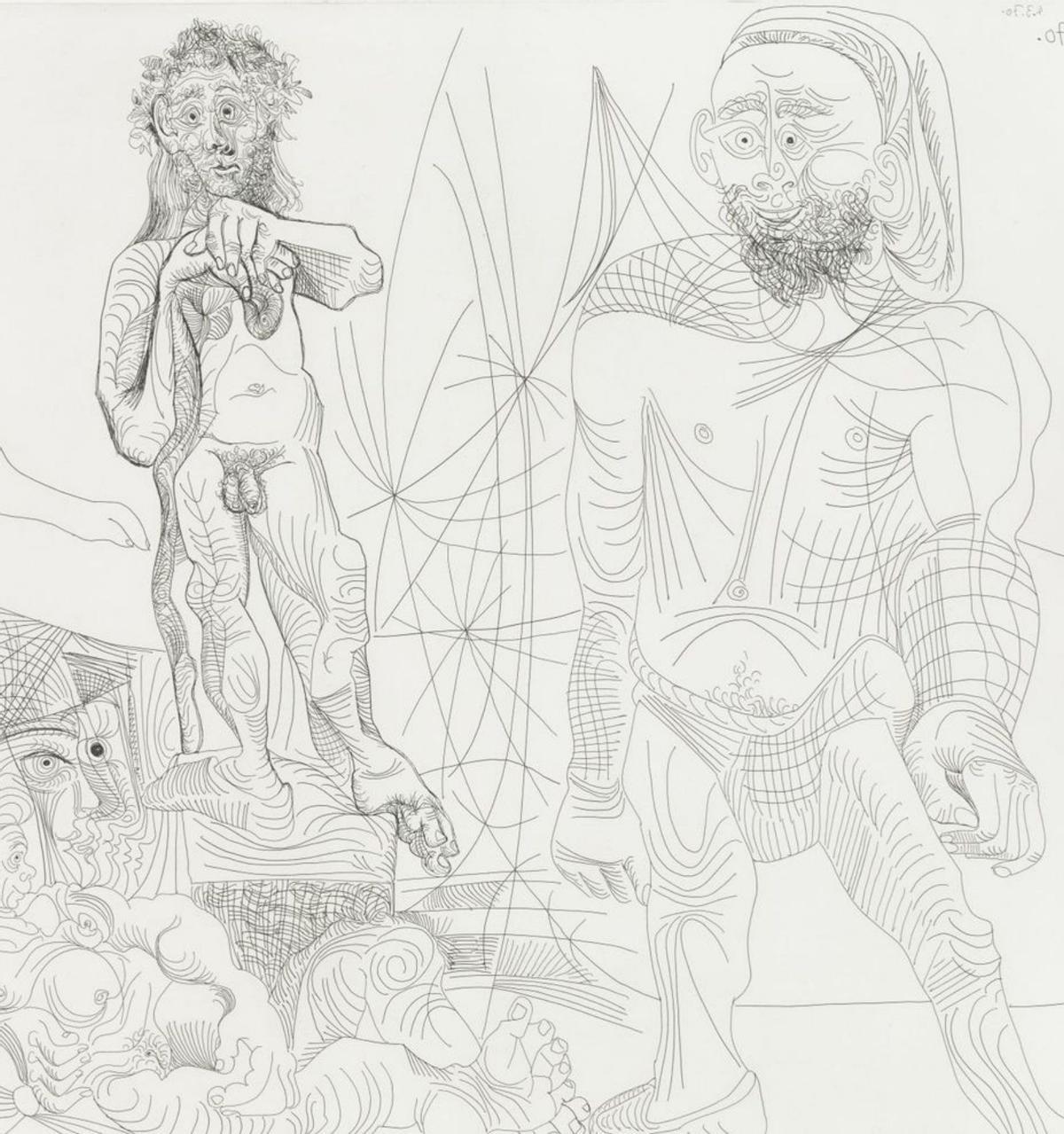 Grabado de Pablo Picasso: &quot;Sin título (composición con Hércules) serie 156&quot;, de 1970. Museo de Bellas Artes de Asturias