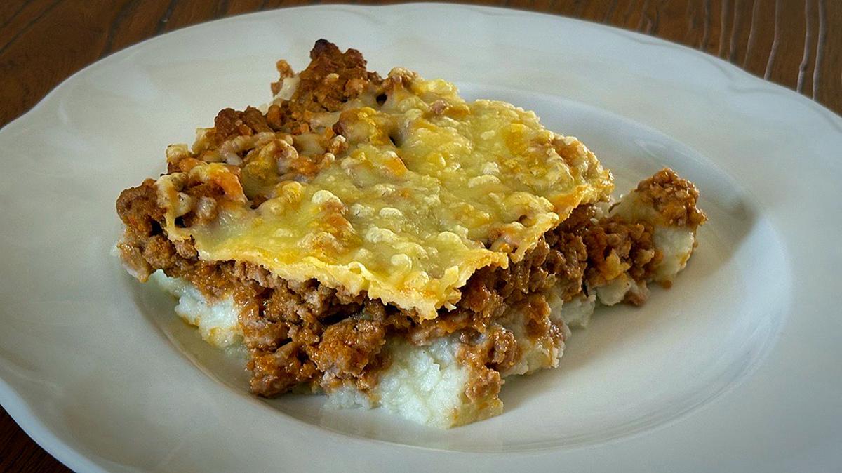 Pastel de carne y puré de coliflor