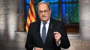 El presidente de la Generalitat, Quim Torra, durante su discurso institucional de la Diada.