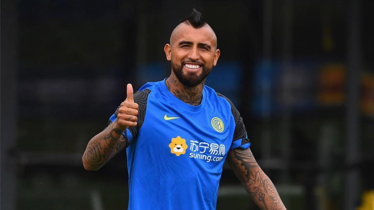 Arturo Vidal, durante un entrenamiento con el Inter esta temporada.