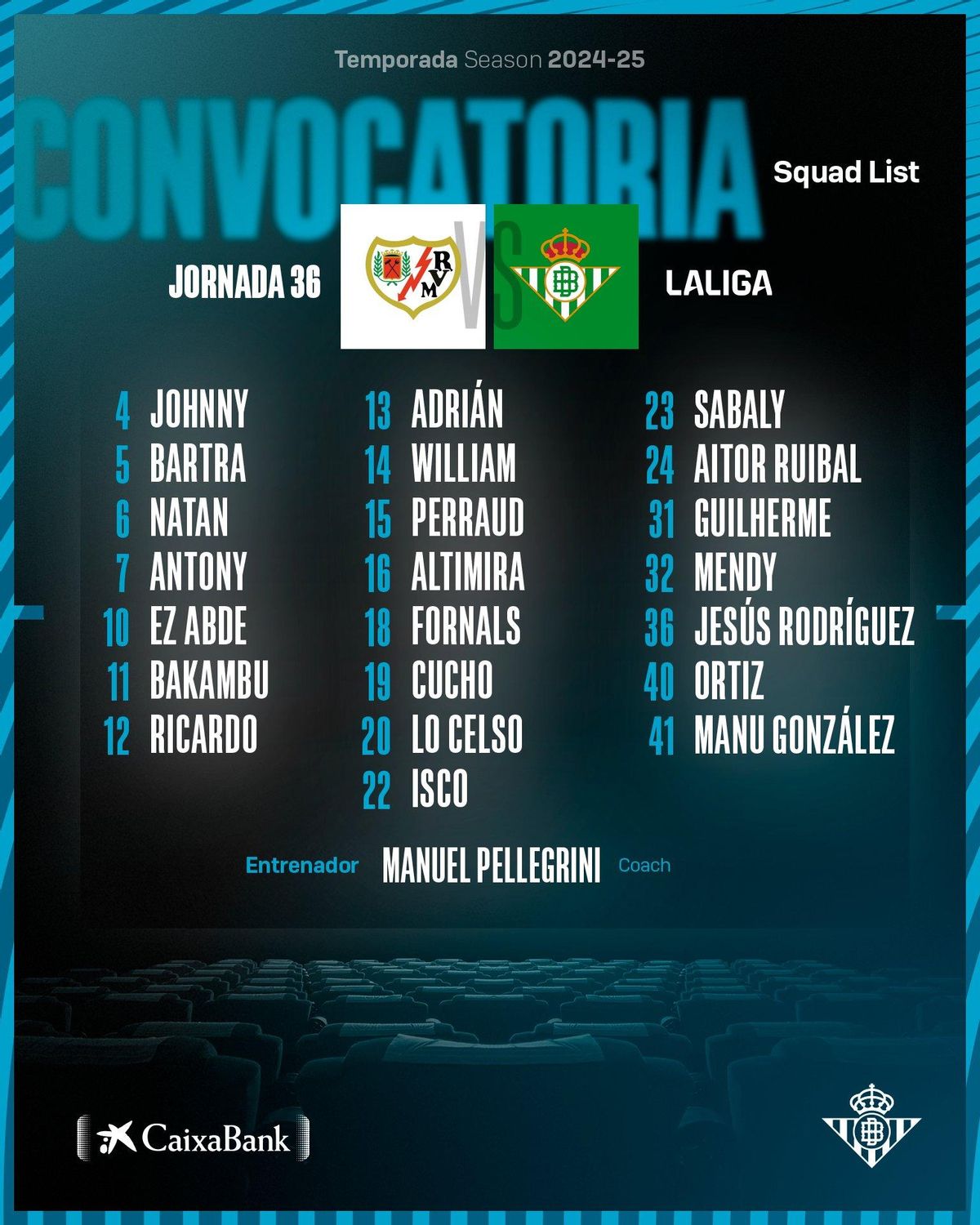 Convocatoria del Real Betis Balompié para Vallecas en la jornada 36 de LaLiga EA Sports