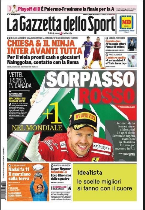 Portada GAZZETTA DELLO SPORT lunes 11 de junio