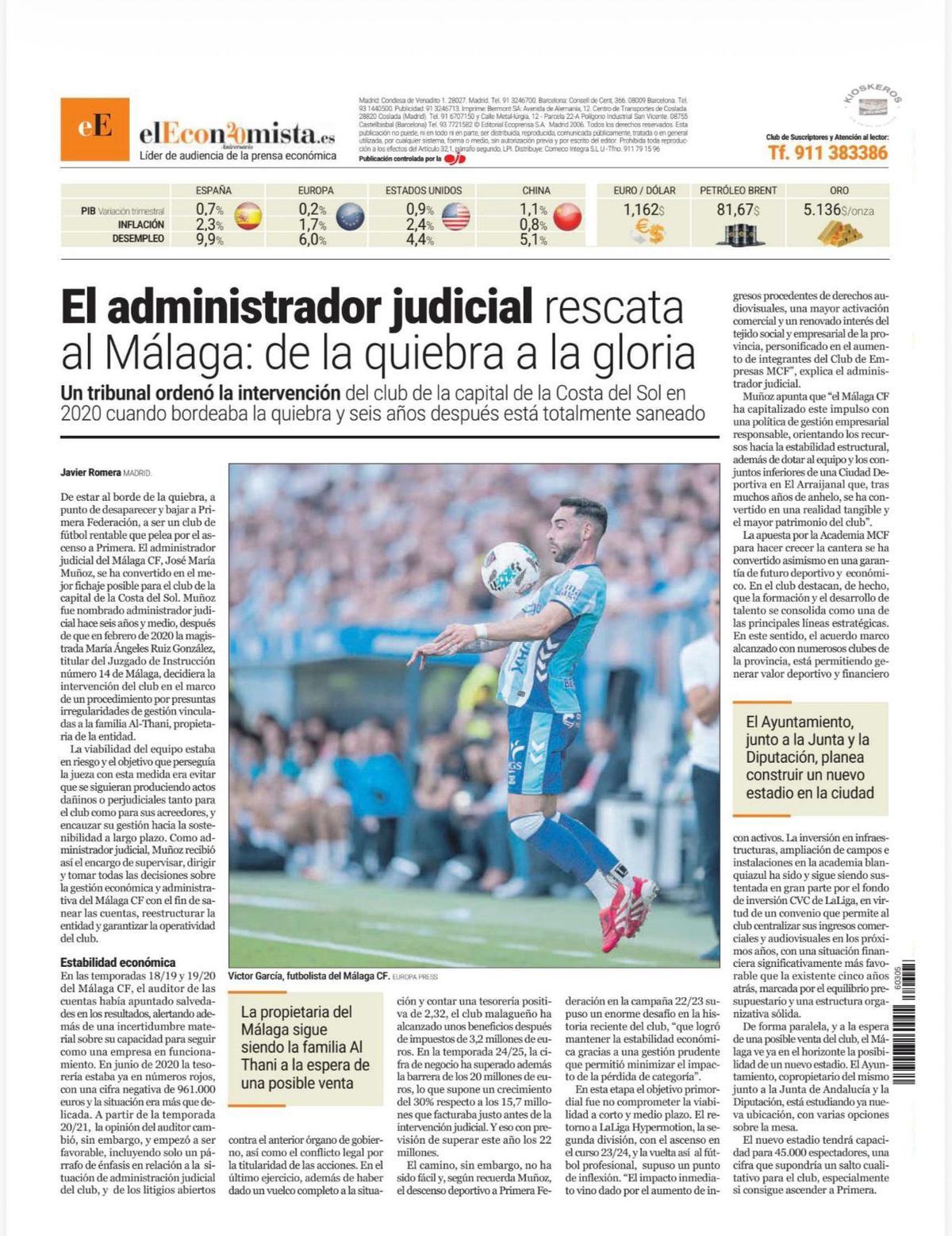 Página del reportaje escrito por elEconomista.es sobre el Málaga CF.