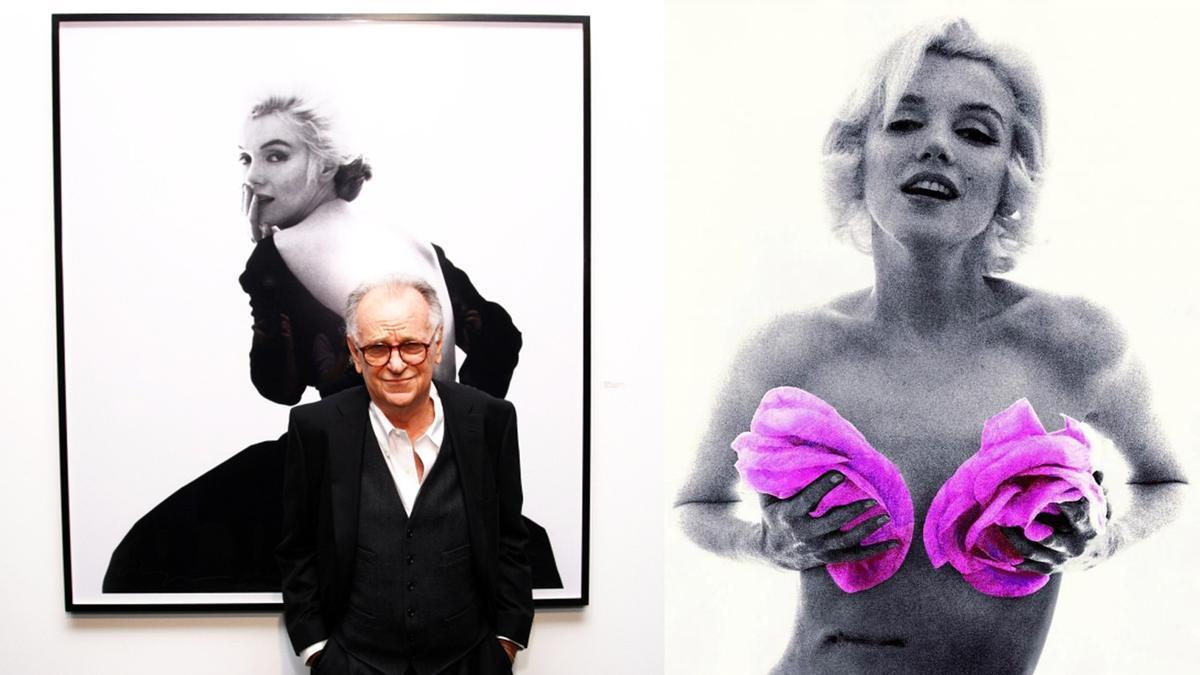 Bert Stern y dos de las fotos de &quot;La última sesión&quot;. A la derecha se aprecia la cicatriz de Monroe.