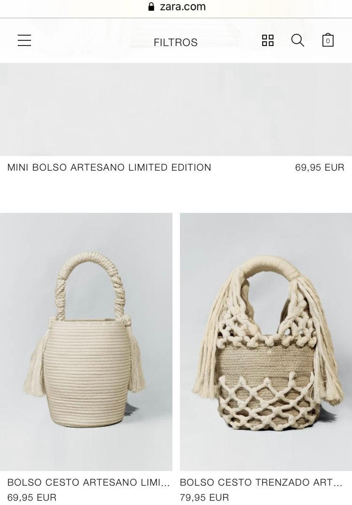 Dos de los bolsos realizados por Sonia de Gerónimo para Zara en 2023.