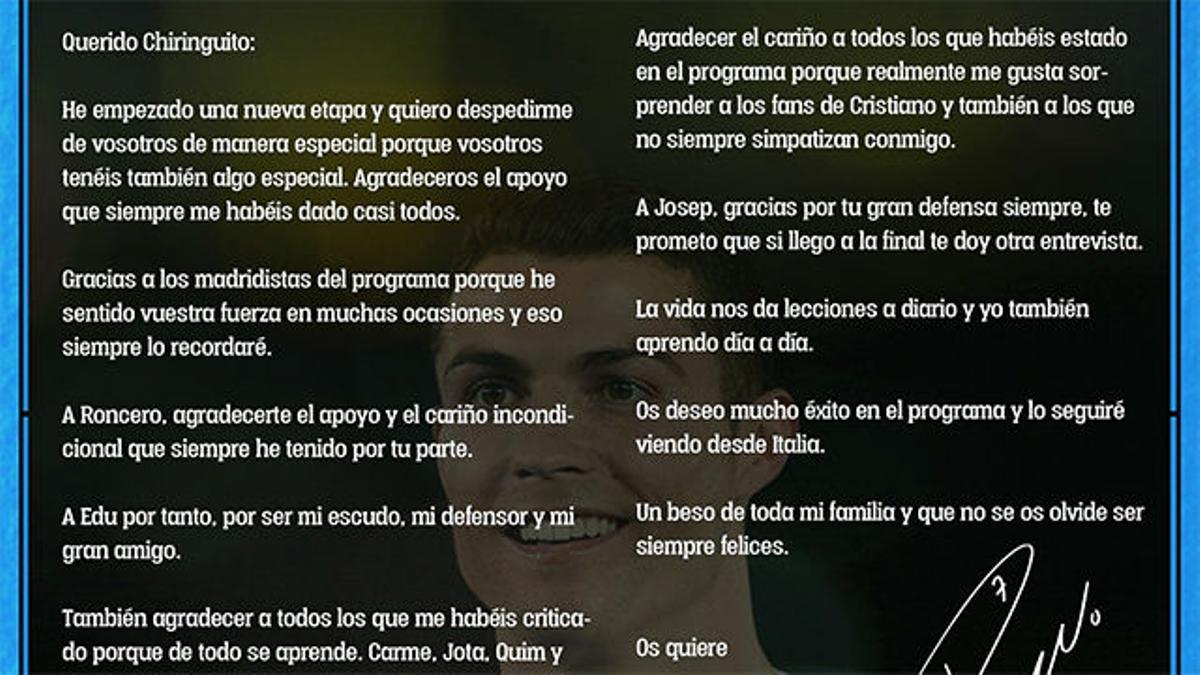 La sorprendente carta de Cristiano Ronaldo a El Chiringuito