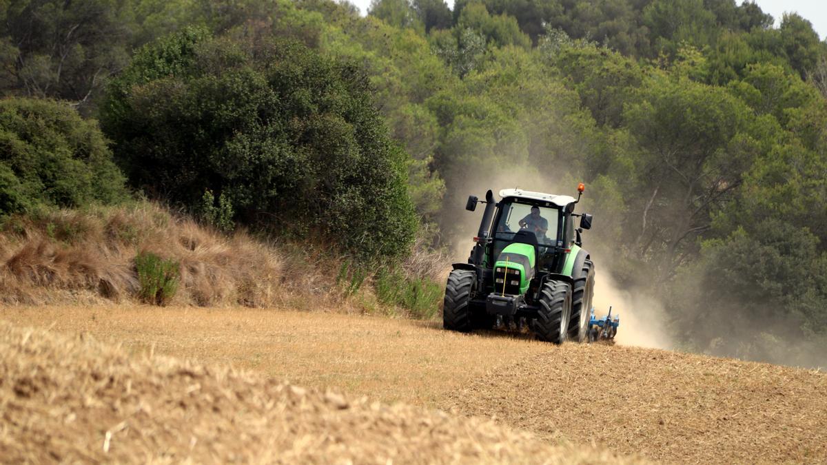 Un agricultor con un tractor.