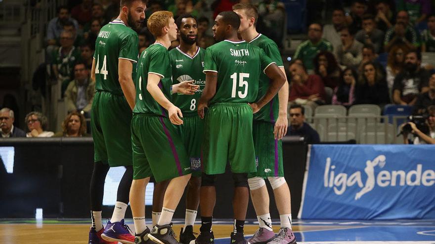 Los jugadores del Unicaja, el día del partido ante el Barça.