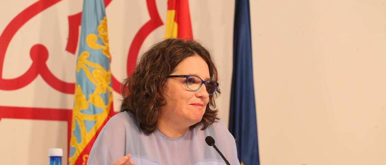 La vicepresidenta del Consell, Mónica Oltra, durante su comparecencia de este viernes.