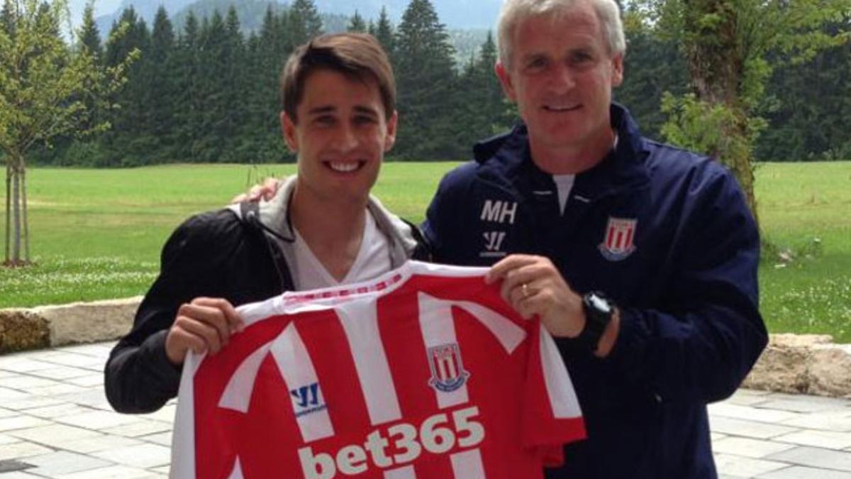 Bojan Krkic a su llegada a la concentración dell Stoke City