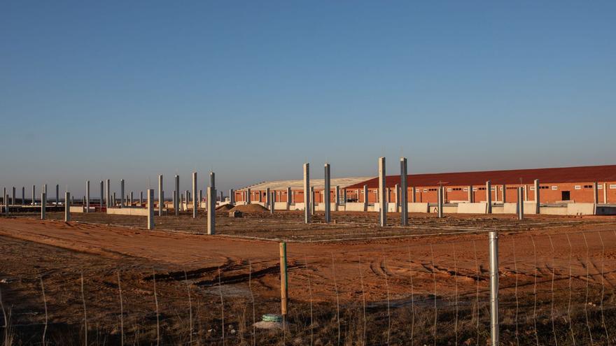 Una macrogranja en construcción, en el término de Santovenia. |