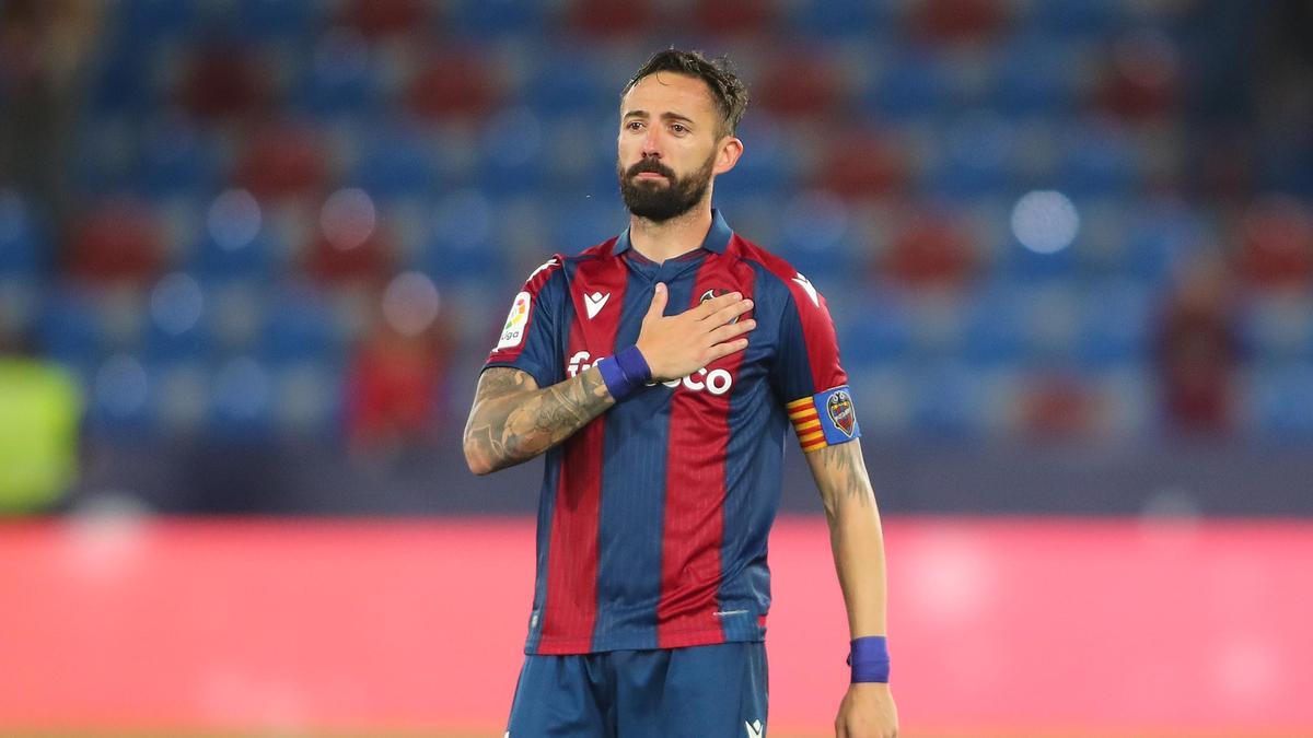 José Luis Morales celebra su gol contra el Alavés, el último que marcó con la camiseta del Levante