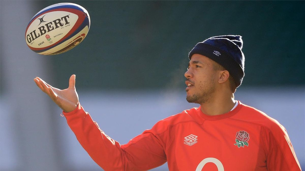 Anthony Watson, 'fullback' inglés, en el último entrenamiento del XV de la Rosa antes del debut contra Escocia.