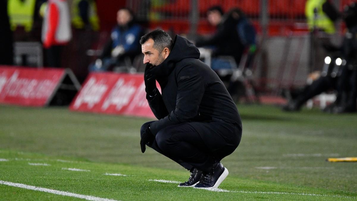 Diego Martínez, entrenador del Espanyol, durante el partido contra el Almería