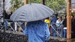 Persona protegiéndose de la lluvia con un paraguas.