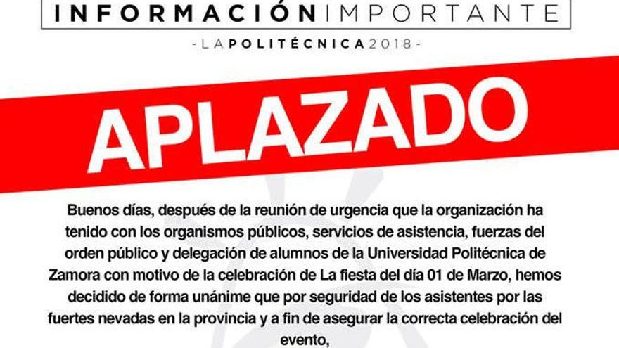 La fiesta Politécnica se aplaza al 16 de marzo