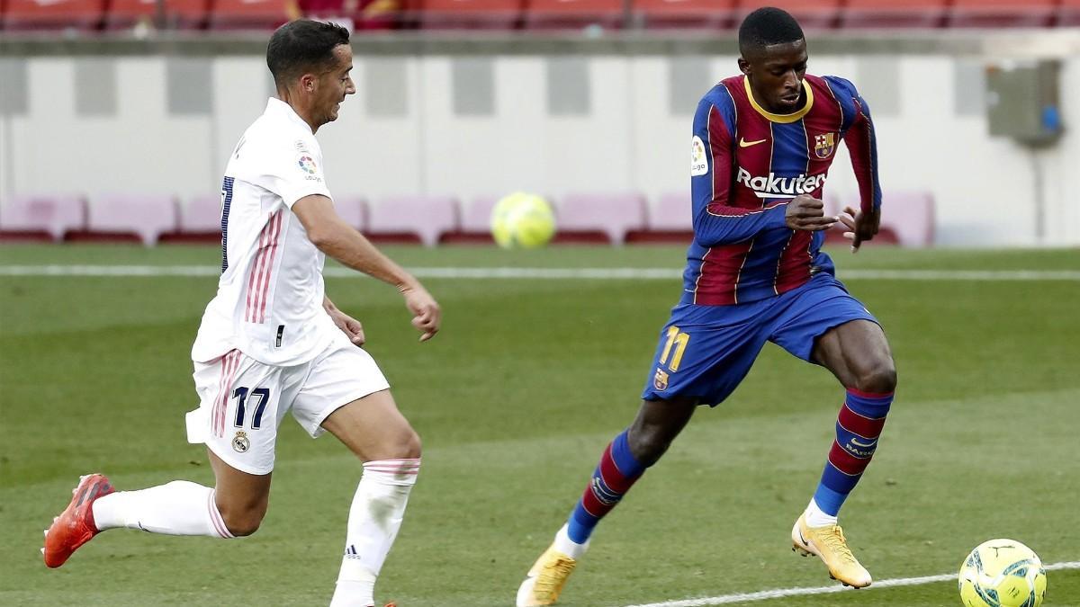 Dembélé y Lucas Vázquez, en el clásico de la primera vuelta en el Camp Nou