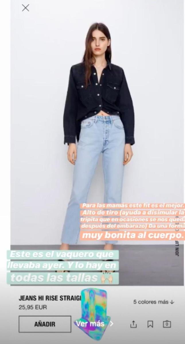 Stories de Ana Moya con los vaqueros de Zara