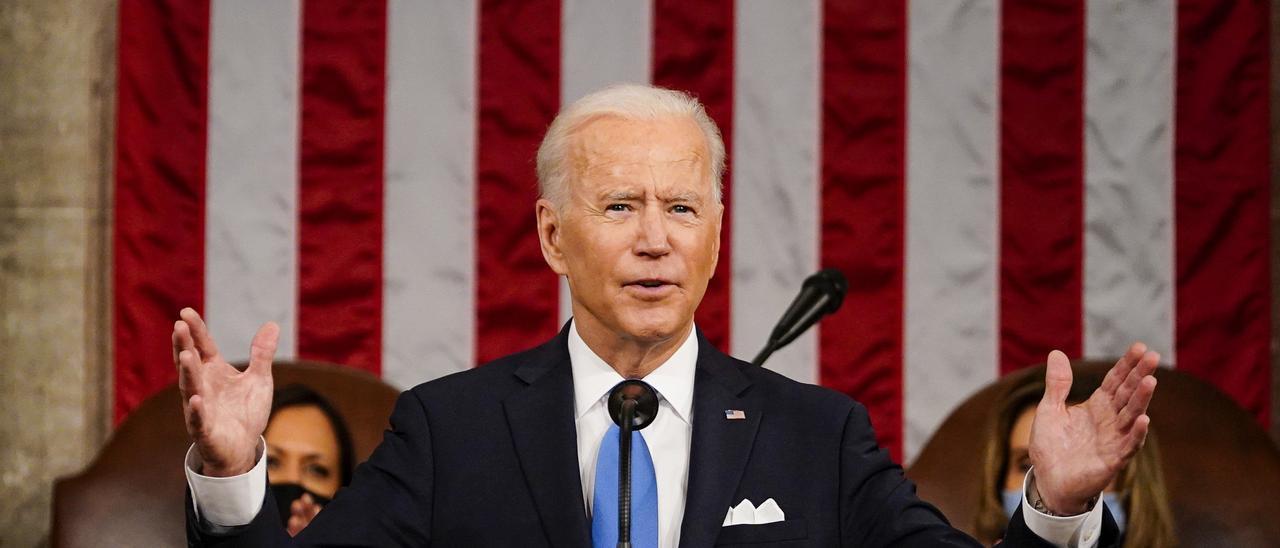 El presidente de Estados Unidos, Joe Biden, durante su discurso tras 100 días en el cargo.