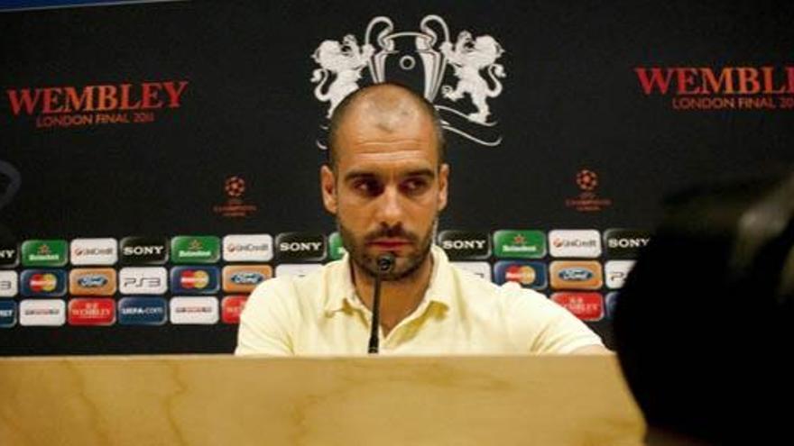 Pep Guardiola durante la rueda de prensa ofrecida este lunes.