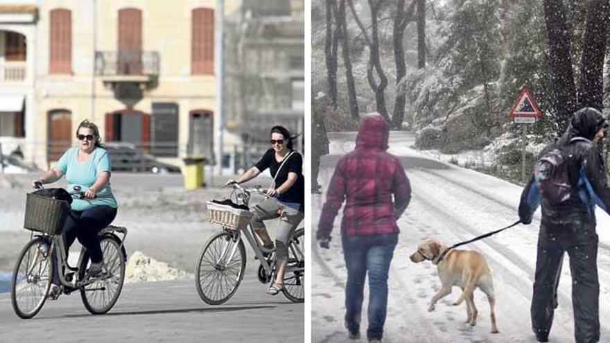 A la izquierda, es Portitxol soleado, ayer; a la derecha, imagen tomada justo hace un año de la Serra nevada.