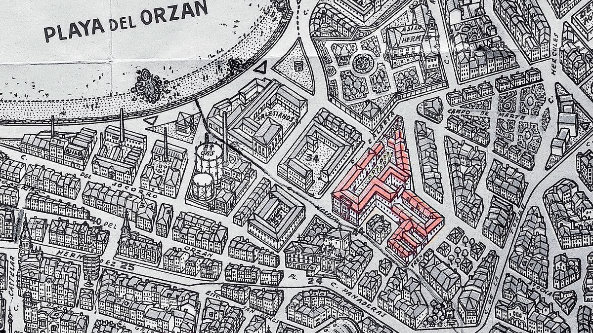 Ubicación del Hospital, antes de construirse el barrio de Zalaeta.