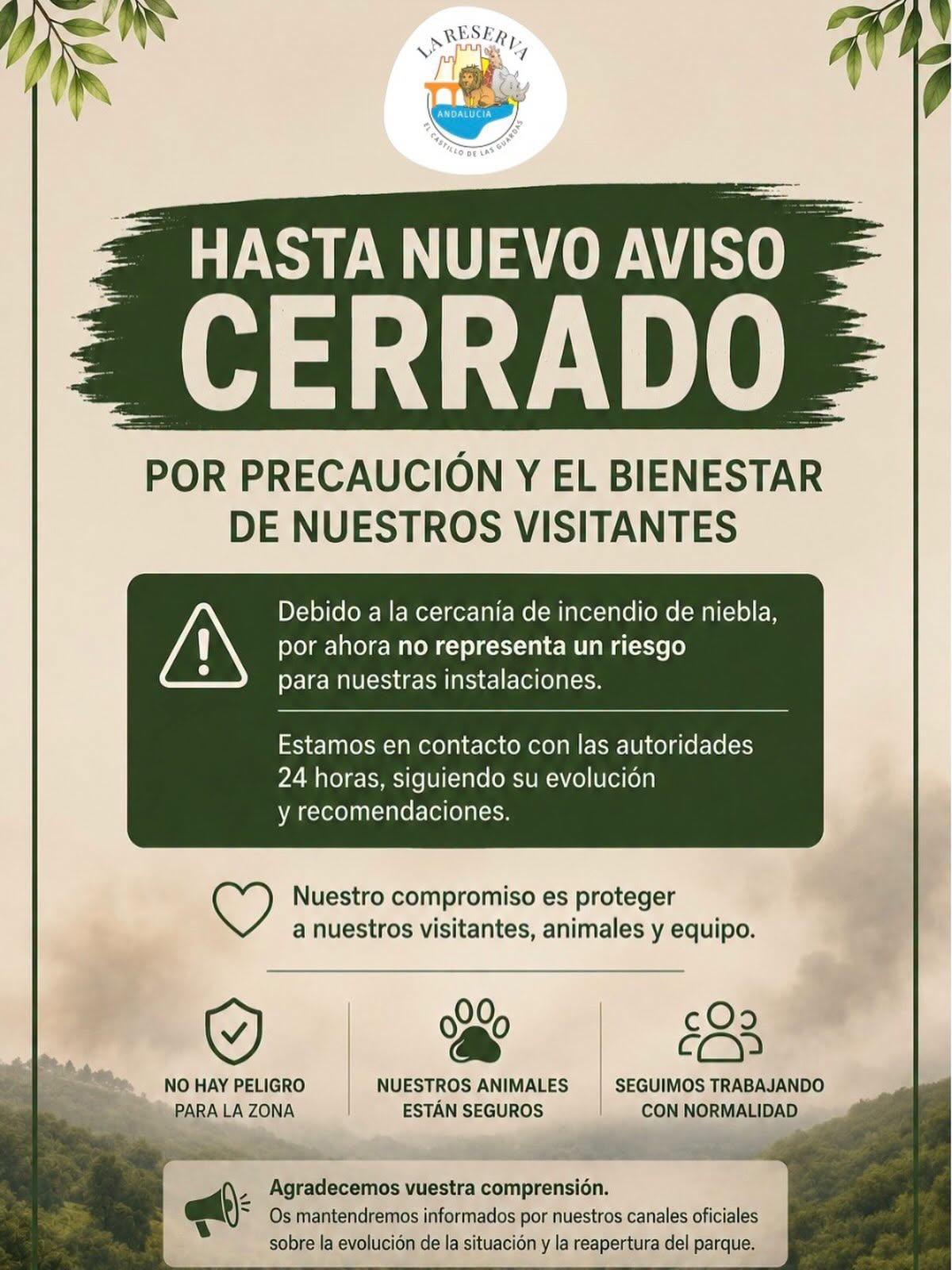 Comunicado de cierre de La reserva de Andalucía